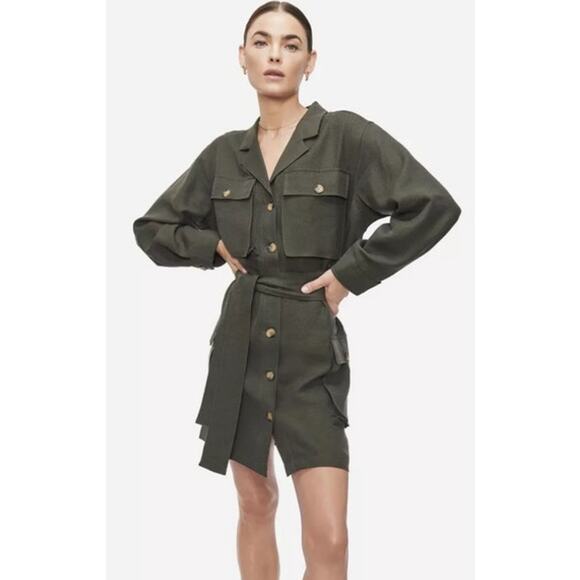 Anine Bing Kaiden Utility Mini Shirt Dress in Willow Green Women's XS NWT - Picture 2 of 12
